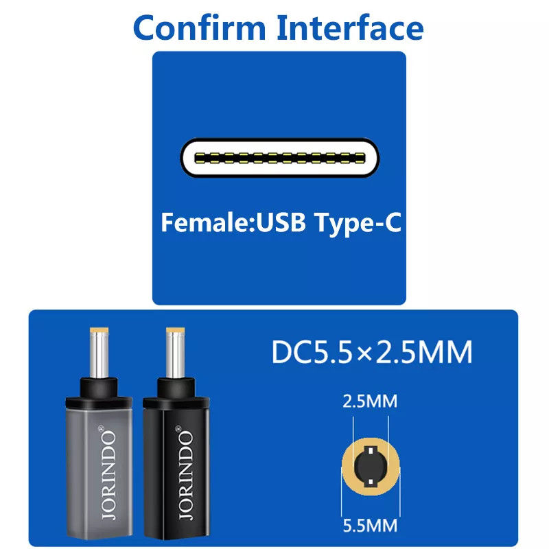 100 W USB Typ C Buchse auf DC 5,5 x 2,5 mm Stecker PD-Anschluss Schnelle Schnellladung