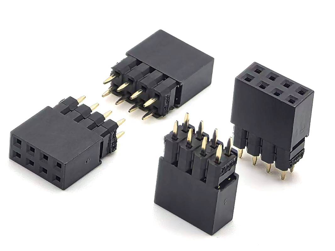 2,54mm Pitch DIN Messing Buchsenleistenstecker, zweireihig, stapelbar, 2mm H2,0 PCB Nylon 600V 3A H12,5mm 2*4P